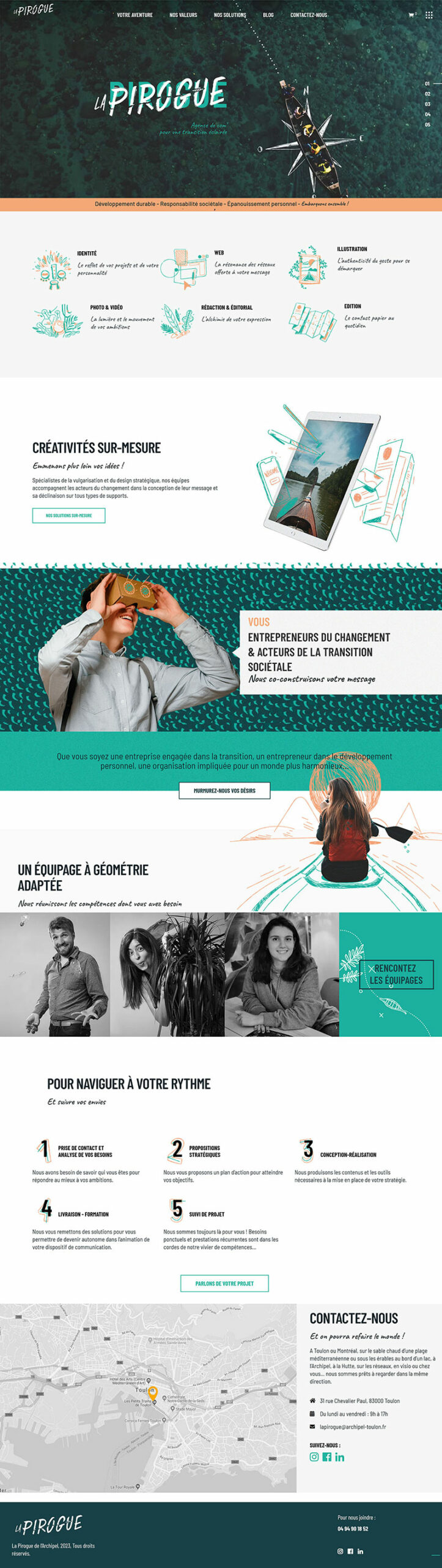Page d'accueil site internet La Pirogue Agence de com'